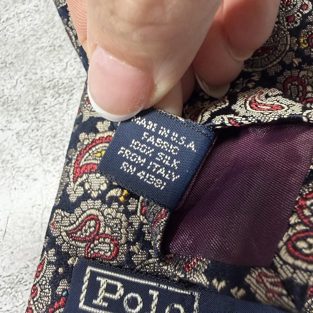 Polo By Ralph Lauren 100% Silk Tie Mens One Size Black‎ Paisley Made In USA
